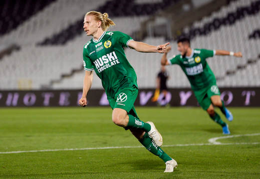 Gustav Ludwigson of Hammarby celebrates scoring a goal