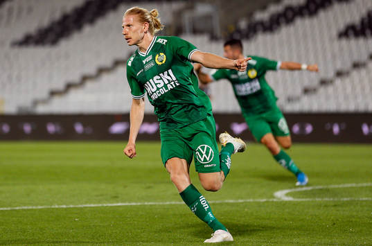 Gustav Ludwigson of Hammarby celebrates scoring a goal