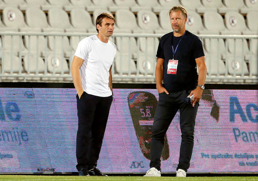 Hammarbys head coach Milos Milojevic and Jesper Jansson
