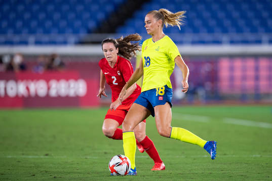 Allysha Chapman of Canada and Fridolina Rolfö of Sweden in
