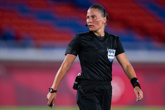 Referee Anastasia Pustovoitova in the women’s football
