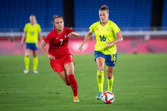 Julia Grosso of Canada and Filippa Angeldahl of Sweden in