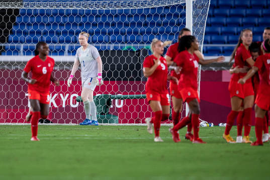 goalkeeper Hedvig Lindahl of Sweden looks dejected