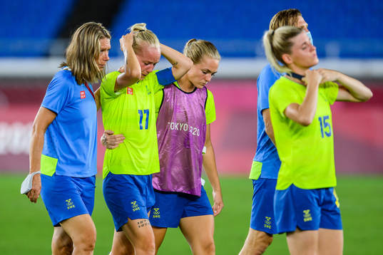 Caroline Seger of Sweden looks dejected