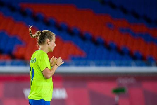 Anna Anvegård of Sweden looks dejected
