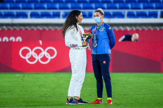 Christen Press of USA and Olivia Schough of Sweden