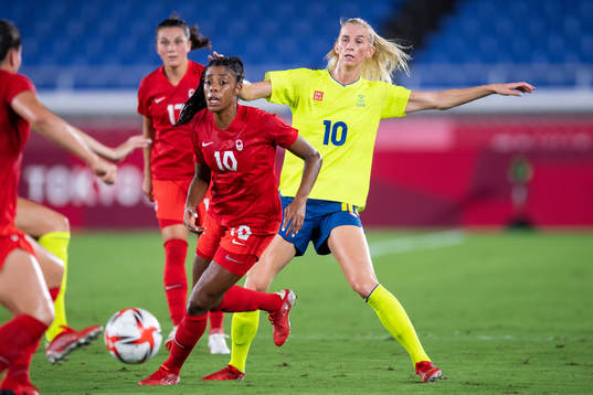 Ashley Lawrence of Canada and Sofia Jakobsson of Sweden  in