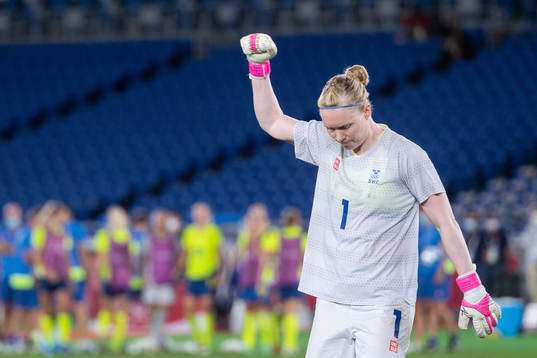 Goalkeeper Hedvig Lindahl of Sweden celebrates  in the