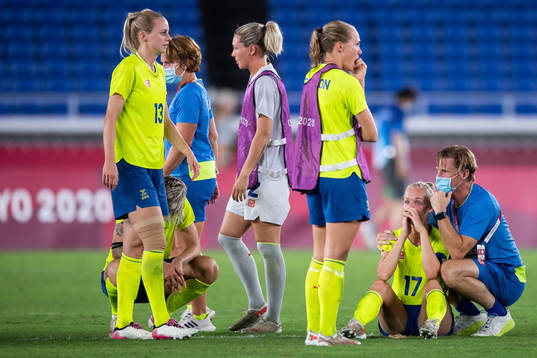 Caroline Seger of Sweden looks dejected