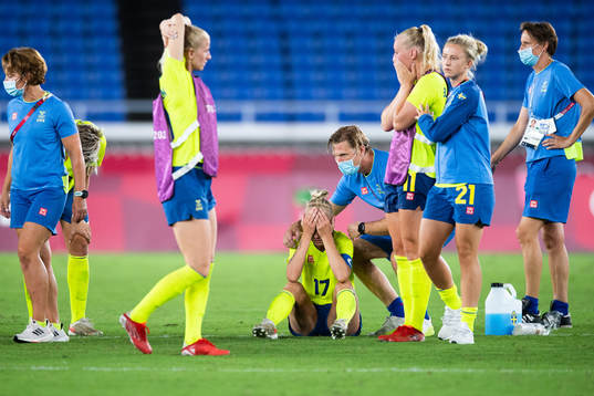 Caroline Seger of Sweden looks dejected