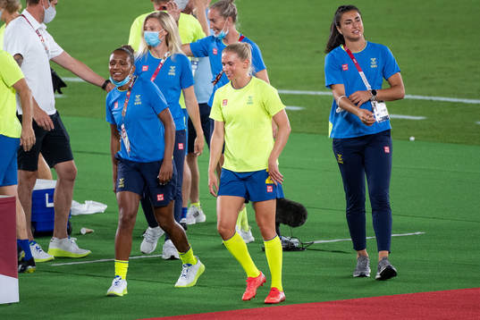 Madelen Janogy, Jonna Andersson and Zecira Musovic of Sweden