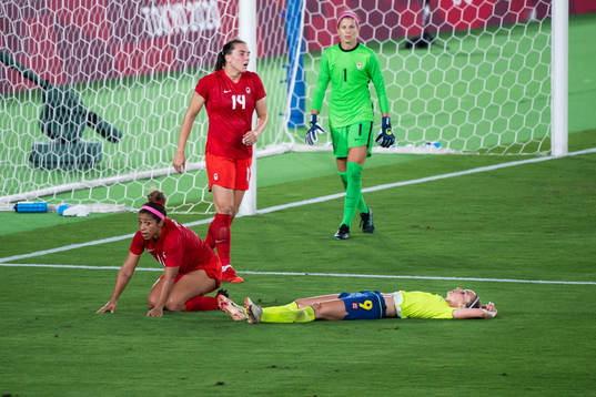 Kosovare Asllani of Sweden looks dejected in the women’s