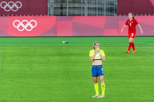 Kosovare Asllani of Sweden looks dejected in the women’s