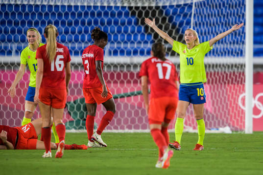Sofia Jakobsson of Sweden reacts in the women’s football