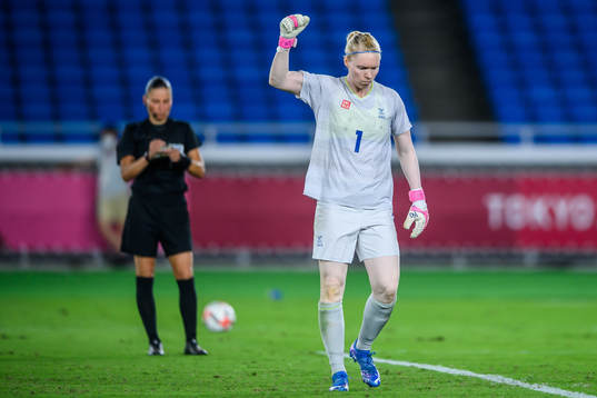 Hedvig Lindahl of Sweden celebrates