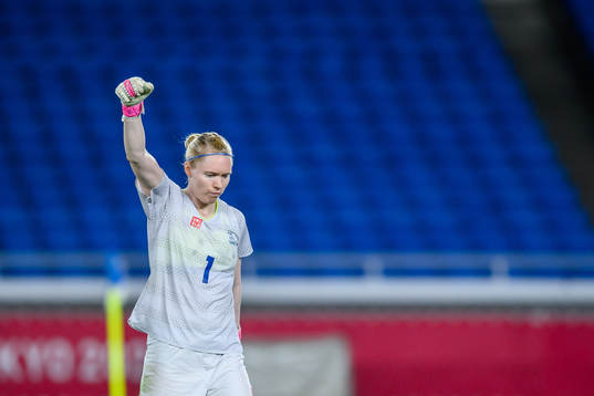 Hedvig Lindahl of Sweden celebrates