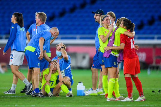 Caroline Seger of Sweden looks dejected