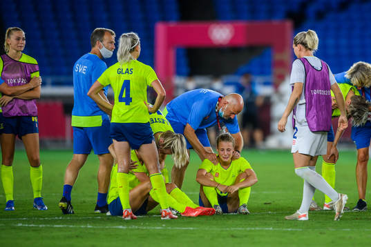 Anna Anvegård of Sweden looks dejected