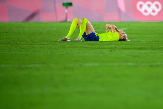Nathalie Björn of Sweden looks dejected