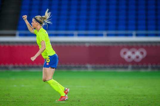 Olivia Schough of Sweden celebrates