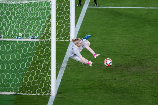 Goalkeeper Hedvig Lindahl of Sweden saves penalty number