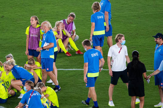 Sofia Jakobsson and Jennifer Falk of Sweden looks dejected