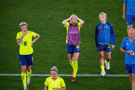 Lina Hurtig and Sofia Jakobsson of Sweden looks dejected