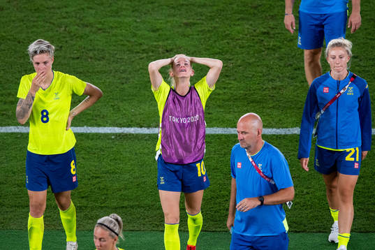 Lina Hurtig and Sofia Jakobsson of Sweden looks dejected