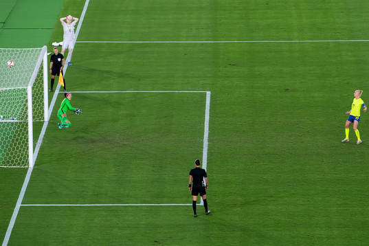 Caroline Seger of Sweden misses her penalty in the