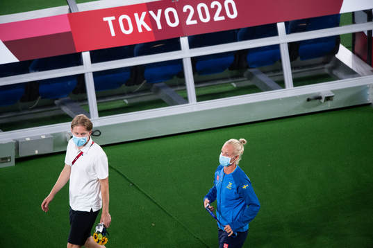 Caroline Seger of Sweden takes of her silver medal
