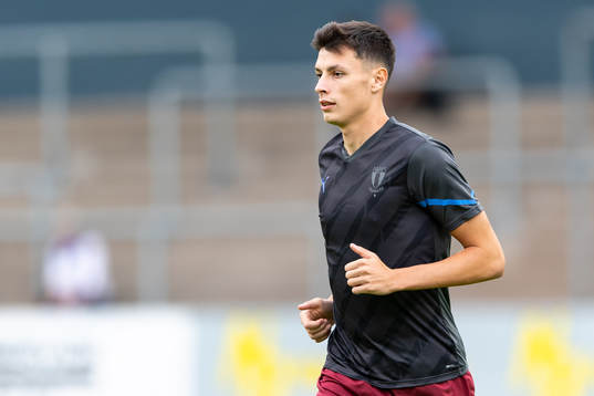 Malmö FFs Anel Ahmedhodzic före fotbollsmatchen i
