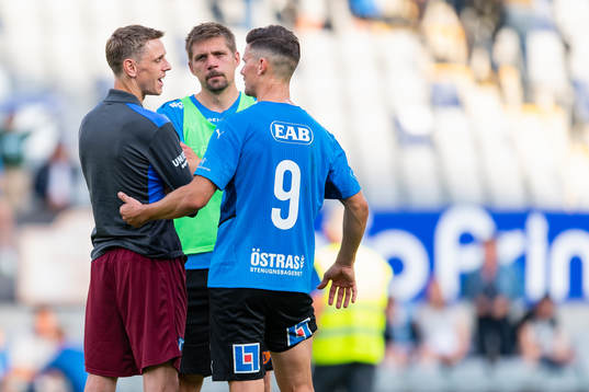 Malmö FFs Sören Rieks, Halmstads Mikael Boman och Marcus