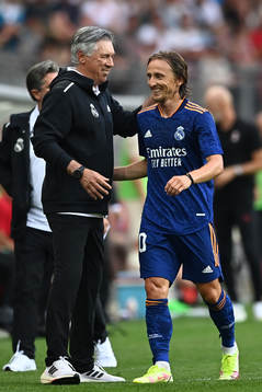 Carlo Ancelotti coach of Real Madrid and Luka Modric of