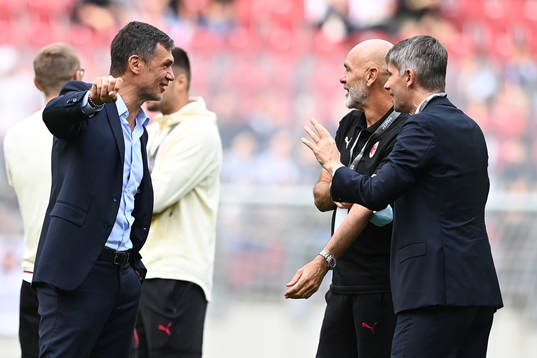 Paolo Maldini, Stefano Pioli and Frederic Massara of Milan