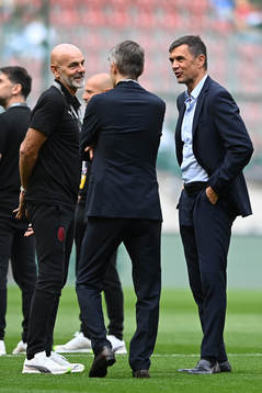 Paolo Maldini, Stefano Pioli and Frederic Massara of Milan