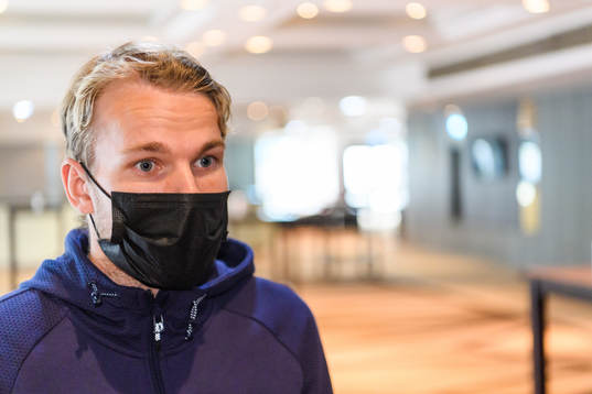 Oscar Lewicki of Malmö FF is interviewed by the media