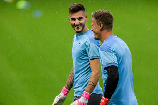 Goalkeeper Marko Johansson and goalkeeper Johan Dahlin of