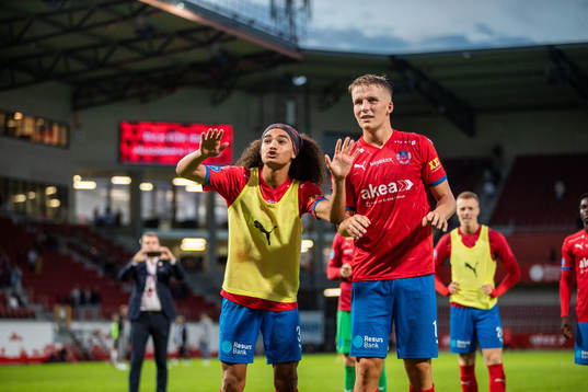 Helsingborgs Benjamin Acquah och Casper Widell jublar