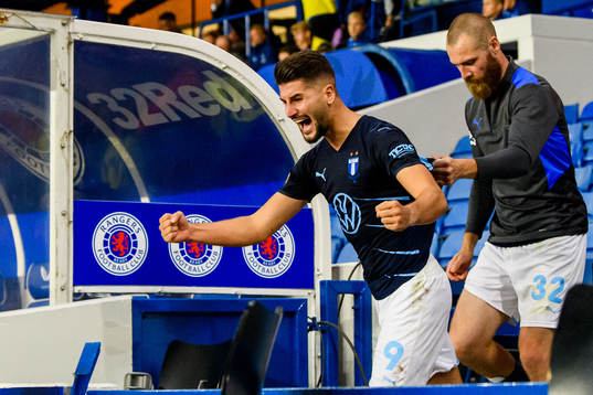 Antonio Colak and Jo Inge Berget of Malmö FF reacts