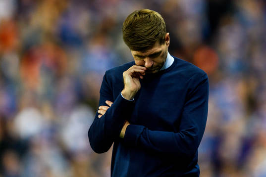 Steven Gerrard, head coach of Rangers looks dejected