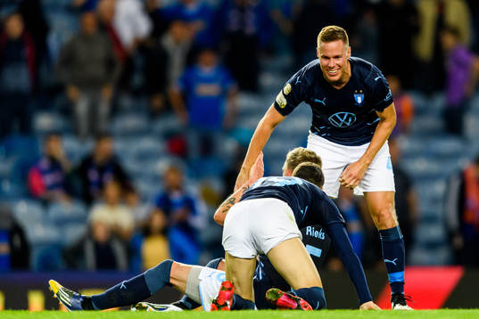 Niklas Moisander of Malmö FF celebrates with his teammates