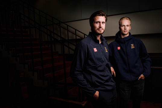 Oliver Ekman-Larsson and Elias Pettersson pose for a
