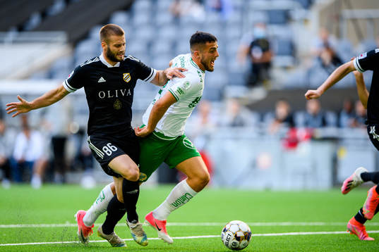 Bojan Roganovic of Cukaricki  and Astrit Selmani of Hammarby