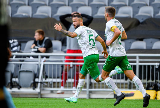 Darijan Bojanic and Mohanad Jeahze of Hammarby celebrate