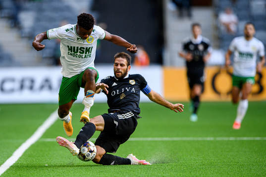 Akinkunmi Amoo of Hammarby and Marko Docic of Cukaricki