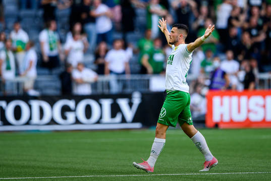 Astrit Selmani of Hammarby celebrates the 2-0 goal
