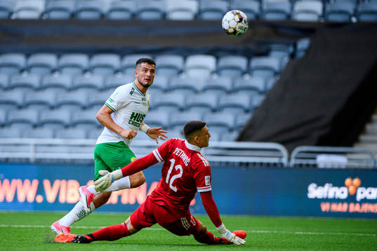 Astrit Selmani of Hammarby scores the 2-0 goal behind