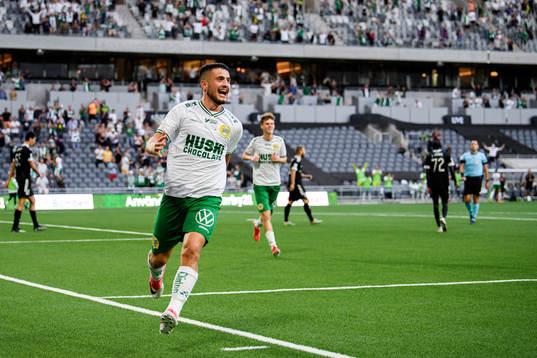 Astrit Selmani of Hammarby celebrates the 5-1 goal