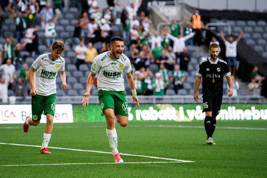 Astrit Selmani of Hammarby celebrates the 5-1 goal