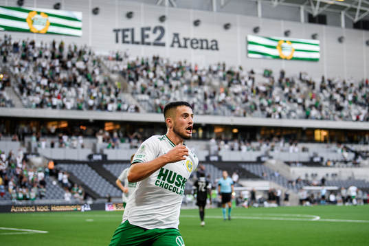 Astrit Selmani of Hammarby celebrates the 5-1 goal